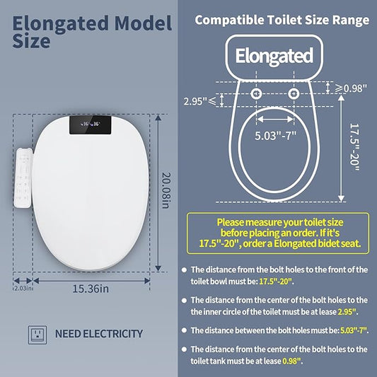 CCV Electric Bidet Toilet Seat Elongated, Warm Water Warm Air Drying, Heated Seat Bidet with Self-Cleaning Nozzle, Soft Closing Lid, Night Light,Temperature Adjustable