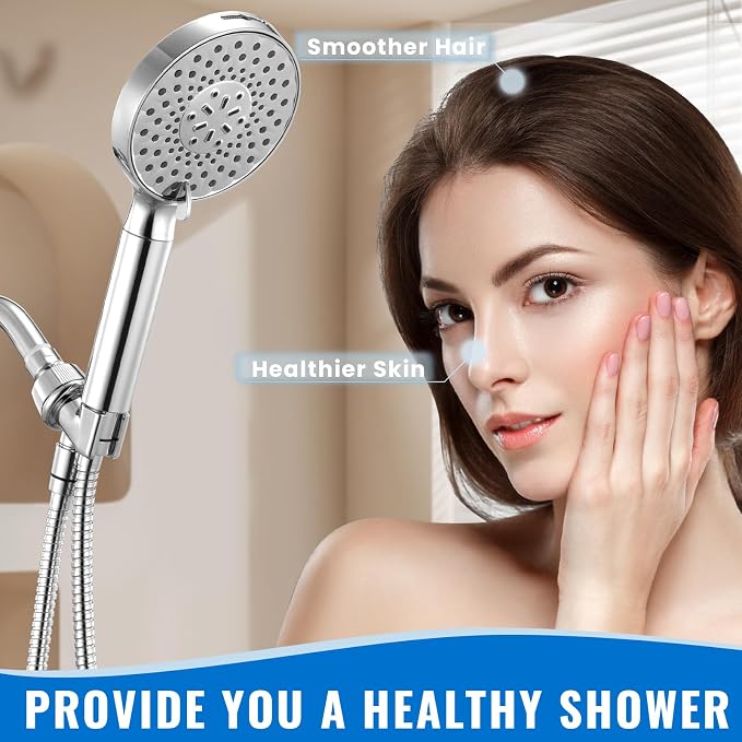 Filtered Shower Head with Handheld, High Pressure 9-Spray Modes Detachable Shower Head with Filter for Hard Water-Remove Chlorine & Impurities, Improve Skin & Hair Health, 2 Filters, Chrome