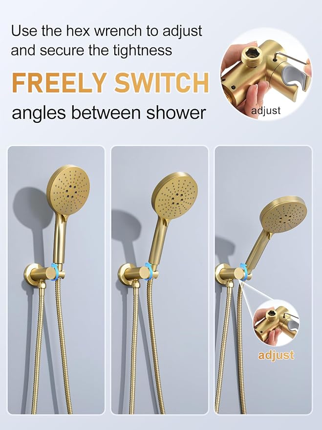Woindo Shower Faucet Set 10" Rain Shower Head/8'' Side Shower Head and 3 Setting Handheld Ceiling Mount 3 Push Button Diverter Complete Rainfall Round Shower System Included Valve Trim Kit