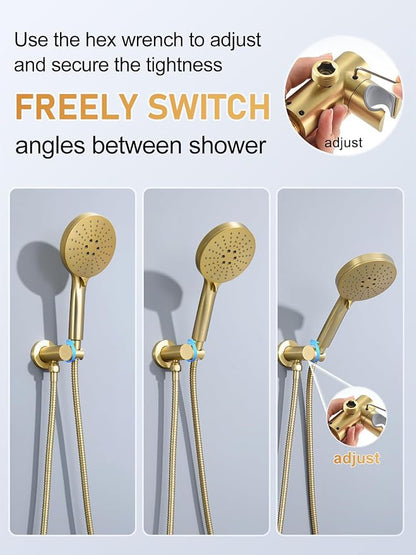 Woindo Shower Faucet Set 10" Rain Shower Head/8'' Side Shower Head and 3 Setting Handheld Ceiling Mount 3 Push Button Diverter Complete Rainfall Round Shower System Included Valve Trim Kit