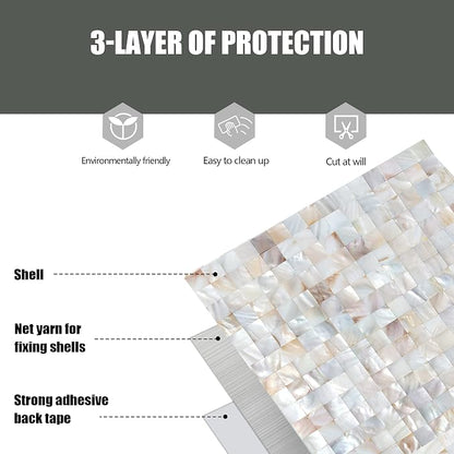 KASARO Peel Stick Mother of Pearl Shell Backsplash Tiles, 10 Sheets Natural | Waterproof self-adhesive mosaic tiles with 10 sq ft coverage for kitchen backsplash, bathroom walls and easy DIY installation