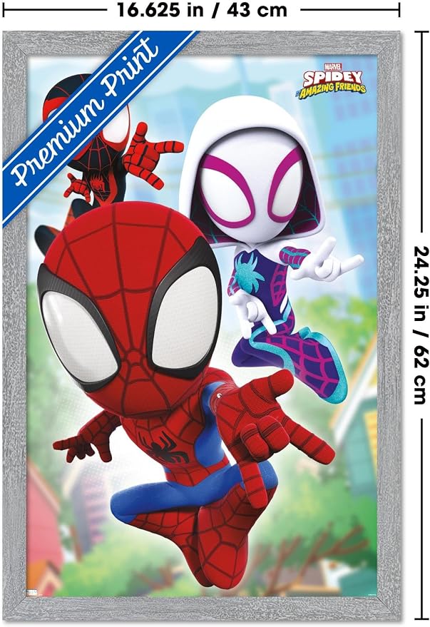 Trends International Marvel Spidey and His Amazing Friends - Webs Wall Poster, 22.4L x 14.7W, Gray Framed Version