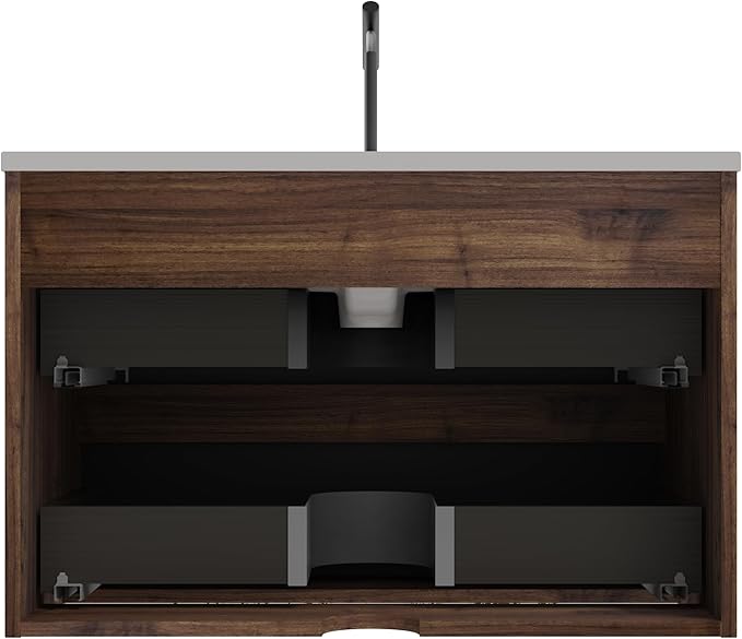 30'' Floating Bathroom Vanity with Sink Combo, Modern Bathroom Cabinet with 2-Soft Close & Large Storage Drawers, for Small Space, Apartment, Hotel, Black and Walnut