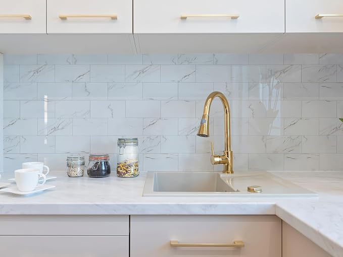 2026 New Upgrade Peel and Stick Backsplash Tile, Peel and Stick 11.34" X 11.57" Wall Tile for Kitchen, Bathroom, Fireplace, Laundry (Polished Carat Gold, 10 Packs)