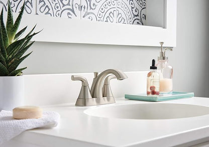 Peerless Parkwood Centerset Bathroom Faucet, Brushed Nickel Bathroom Sink Faucet, 2 Handle Bathroom Faucet, Pop-Up Drain Assembly, Brushed Nickel P2535LF-BN