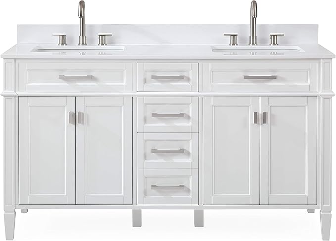 60" Durand Contemporary Modern White Double Sink Bathroom Vanity 1808-D60W