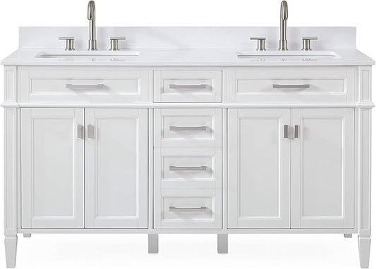 60" Durand Contemporary Modern White Double Sink Bathroom Vanity 1808-D60W