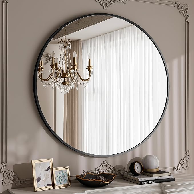 BEAUTYPEAK 40 Inch Round Mirror, Metal Frame Circle Mirror, Black | Wall Mounted for Entryway, Bathroom, Vanity, Living Room