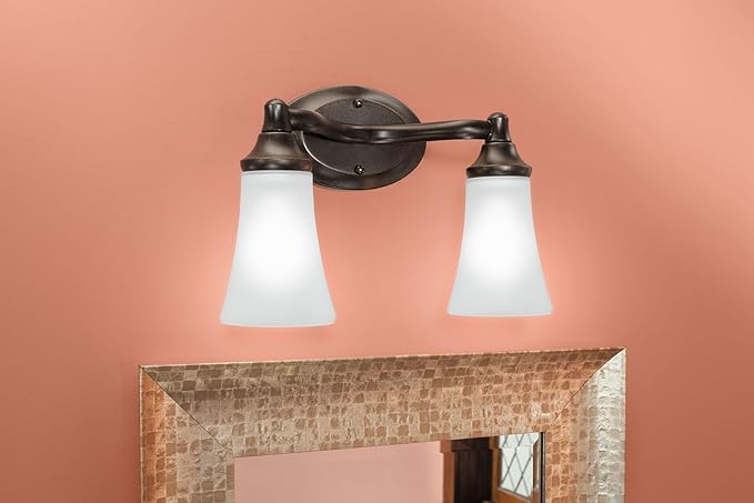 Moen YB2862ORB Eva 2-Light Dual-Mount Bath Bathroom Vanity Fixture with Frosted Glass, Oil Rubbed Bronze