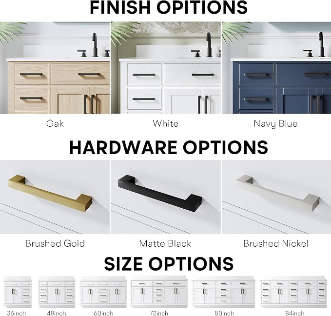 84-Inch Bathroom Vanity with Double Sinks W/ 4 Doors & 12 Drawers & 2 Flip Drawers, White Vanity W/Matte Black Handles
