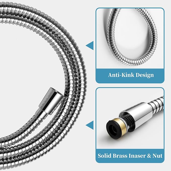 OFFO Handheld Shower Head Set, 6-Mode High Pressure Handheld Sprayer with 60 in Stainless Steel Shower Hose, High Flow Large Powerful Boosting Handheld Showerhead for Low Water Pressure, Chrome