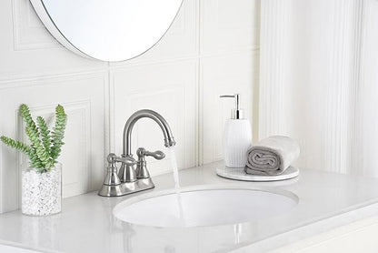 Two Handles Brushed Nickel Bathroom Faucet 3 Hole Sink Faucet with Overflow Pop up Drain, 360° Swivel Spout 4 Inch Centerset Lavatory Faucet Without Water Supply Lines,F-4501-BN