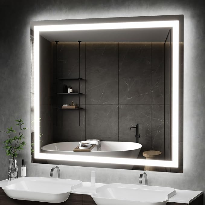 36" x 40" LED Bathroom Mirror with Lights, Memory Vanity Mirror | Anti-Fog, 3 Color Modes, Dimmable, Front Lit, Memory Function, Tempered Glass, Lighted Bathroom Mirror for Wall