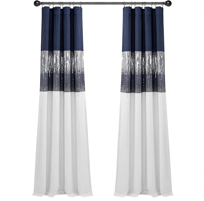 Lush Decor Night Sky 100% Blackout Window Curtain Panel Single 42"W x 84"L, Navy & White - Blackout Curtains For Bedroom - Sequin Curtains - Glam Decor