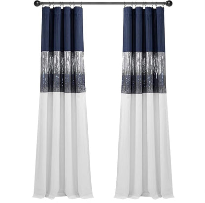 Lush Decor Night Sky 100% Blackout Window Curtain Panel Single 42"W x 84"L, Navy & White - Blackout Curtains For Bedroom - Sequin Curtains - Glam Decor