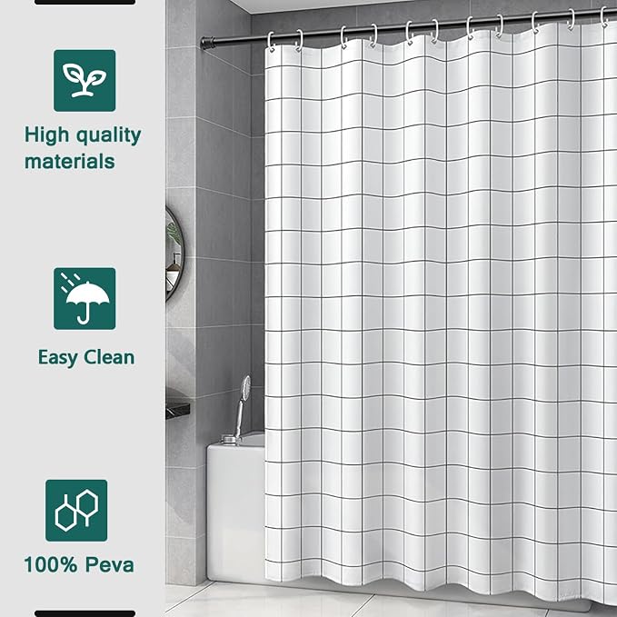 Shower Curtain Liner, 100% Waterproof Peva Shower Curtains with 3 Duty Heavy Bottom Magnets and 12 Rust Proof Grommets, 72x72 Weighted Shower Liner for Shower Stall, Bathtubs