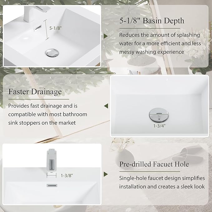 Modern 24" Wall-Mounted Bathroom Vanity with Sink | Floating Storage Cabinet, Stone Resin Countertop, Soft Close Drawers | Natural Oak