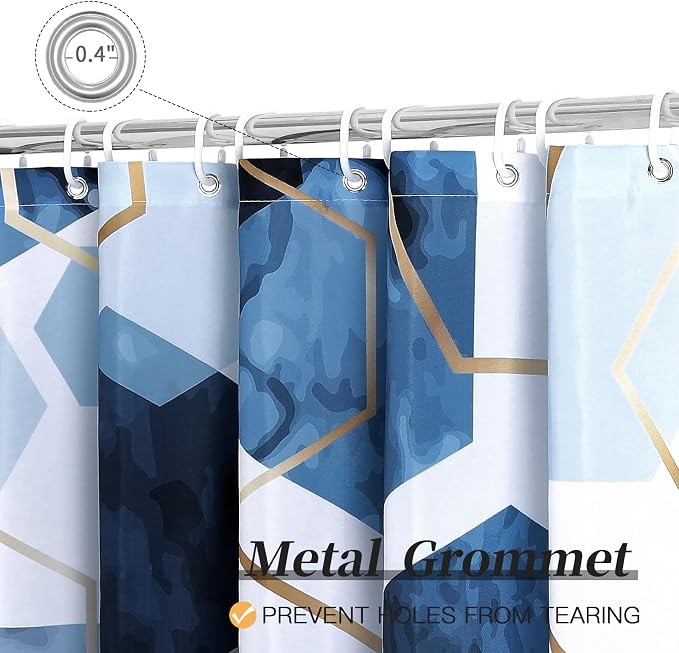 Litabel Long Shower Curtain for Bathroom, Geometric Bathroom Decor 72x78 | Long Modern Minimalist Shower Curtais, Blue Geometric Art Print Abstract Waterproof Bath Curtain