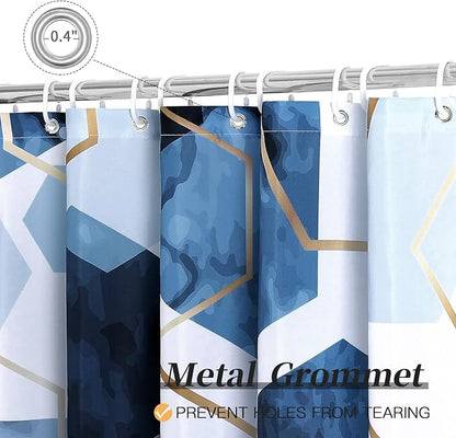 Litabel Long Shower Curtain for Bathroom, Geometric Bathroom Decor 72x78 | Long Modern Minimalist Shower Curtais, Blue Geometric Art Print Abstract Waterproof Bath Curtain