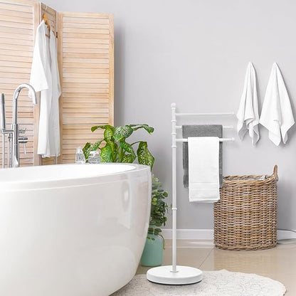 MyGift 40 Inch Freestanding Towel Rack, 3 Swivel Bar Bathroom Drying Stand | Three rotating bars provide convenient towel drying and storage for bathrooms, pools, spas, and hot tub areas