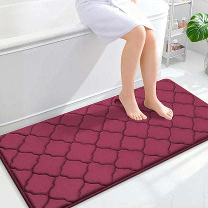 OLANLY Memory Foam Bath Mat Rug 47x24, Ultra Soft and Absorbent Bathroom Rugs, Non-Slip, Comfortable, Machine Washable Bath Carpet for Bathroom Floor, Tub, Shower and Home Decor Accessories, Burgundy