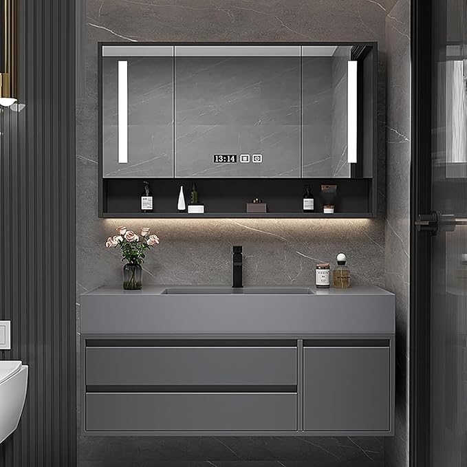 44IN Bathroom Vanity - Modern Floating Vanity with Sink Top, Including Wall Mounted Smart Defogging Mirror, for Bathroom