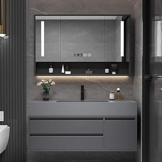 44IN Bathroom Vanity - Modern Floating Vanity with Sink Top, Including Wall Mounted Smart Defogging Mirror, for Bathroom