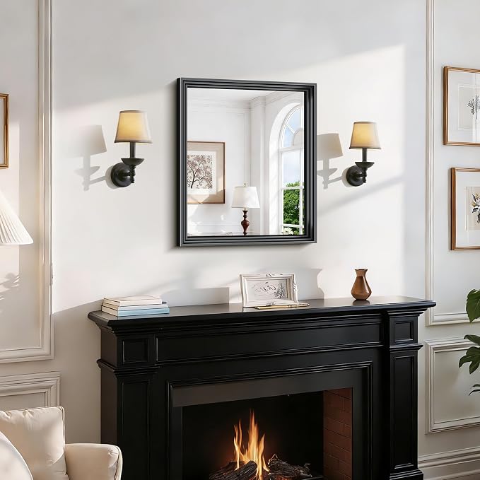BONEWEI Black Bathroom Mirrors for Wall,20x24 inch Bathroom Mirror Over Sink,Rectangle Metal Framed Vanity Mirror Wall Mounted for Bedroom Living Room,Entryway Hangs Horizontal or Vertical Decor