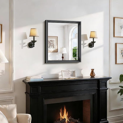 BONEWEI Black Bathroom Mirrors for Wall,20x24 inch Bathroom Mirror Over Sink,Rectangle Metal Framed Vanity Mirror Wall Mounted for Bedroom Living Room,Entryway Hangs Horizontal or Vertical Decor