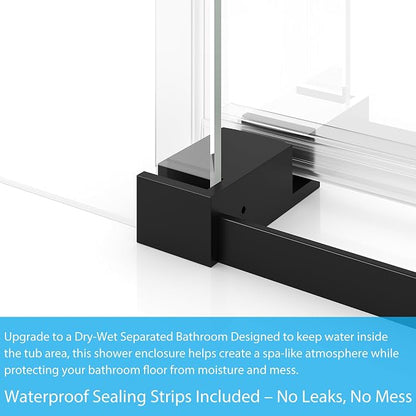56"-60" W x 59" H Double Sliding Shower Door, Frameless Bypass Bathroom Door with 1/4"(6mm) Tempered Glass,Matte Black Finish for Walk-in Shower