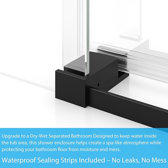 Bathtub Shower Door, 60" W x 59" H Sliding Shower Door for Standard 60 Inch Bathtubs, 1/4" (6mm) SGCC Tempered Glass with Matte Black Finish and 304 Stainless Steel Hardware