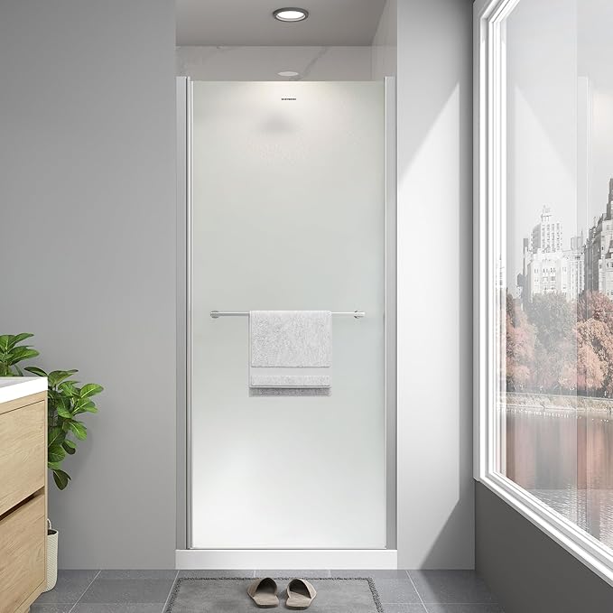 30"-32"W x 72"H Frameless Pivot Frosted Shower Door Brushed Nickel | 1/4"(6mm) SGCC Tempered Glass with Explosion-Proof Film &Nano Coating,Customizable Width