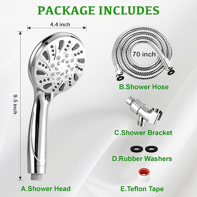 OHDAY® High Pressure Shower Head with Handheld Built-in Power Wash 6-Mode | Powerful Showerhead with 70'' Stainless Steel Hose,Adjustable Bracket,Power Wash for Tub,Tile,Pet & Bathroom Corner