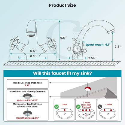 gotonovo Bathroom Sink Faucet Single Hole Double Cross Handle Knobs Lavatory Vessel Sink Mixer Tap Bathroom Faucet with Pop up Drain and Deck Cover Plate Polish Gold