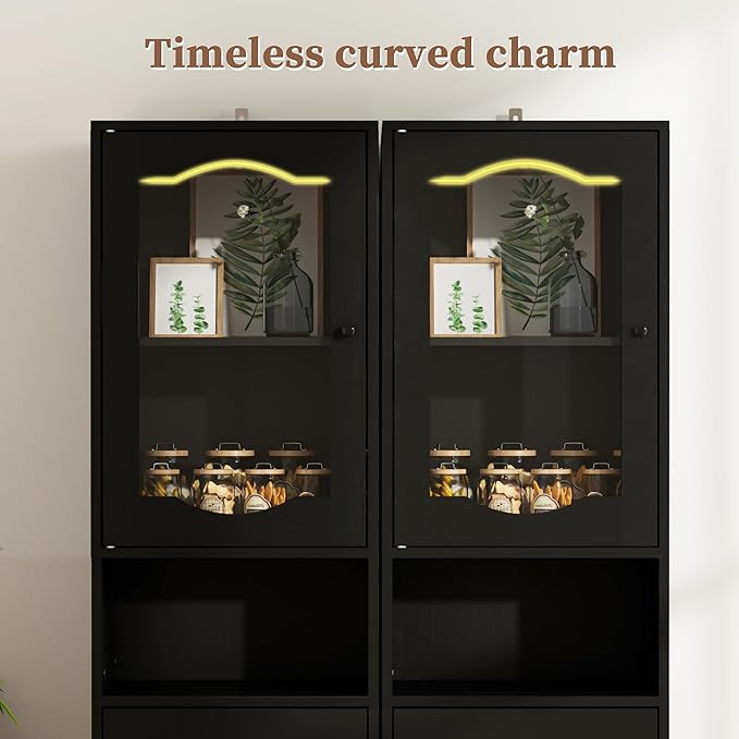 66.4" Tall Bathroom Storage Cabinet with Adjustable Shelves and Glass Doors, Anti-Tipping Narrow Cabinet, Linen Cabinet for Bathroom, Kitchen, Living Room, Black