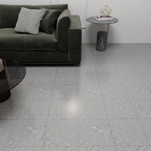 30-Pack 12"x12" Marble Peel and Stick Floor Tiles Waterproof Self Adhesive Vinyl DIY Flooring for Bedroom, Bathroom, Kitchen, RV, Cover 30 Sq. Ft, Grey Marble