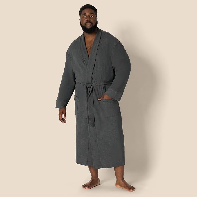 Amazon Essentials Men's Lightweight Cotton Waffle Bath Robe, Mid-Length Loungewear (Available in Big & Tall)