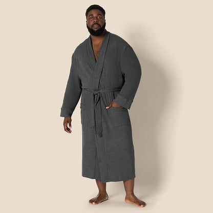 Amazon Essentials Men's Lightweight Cotton Waffle Bath Robe, Mid-Length Loungewear (Available in Big & Tall)