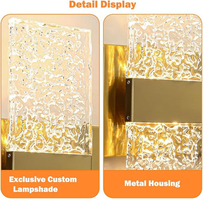 Modern Brushed Gold 4-Lights Bathroom Vanity Light, Eleglant Brass LED Bathroom Light Fixtures over Mirror, Dimmable Acrylic Shade Wall Lighting Fixtures, Hardwired Wall Light(H9.25in, L13.78in)
