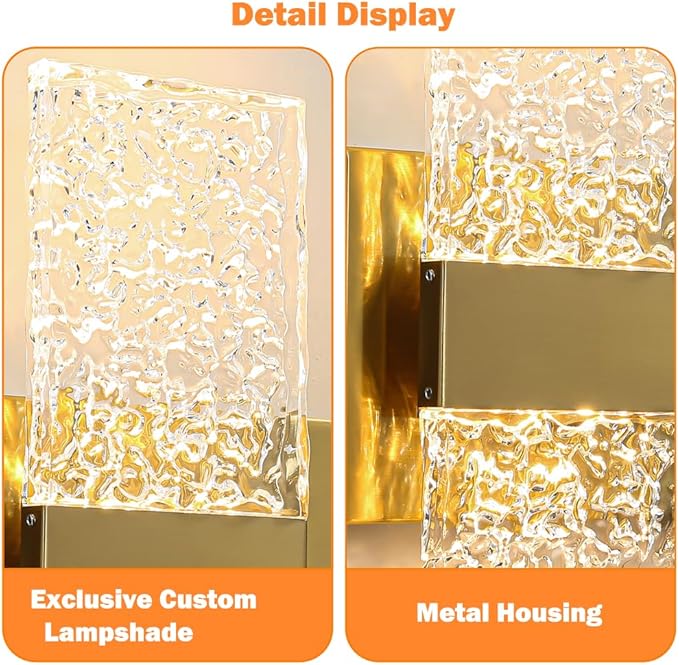 Modern Brushed Gold 8-Lights Bathroom Vanity Light, Eleglant Brass LED Bathroom Light Fixtures over Mirror, Dimmable Acrylic Shade Wall Lighting Fixtures, Hardwired Wall Light(H9.25in, L28.35in)