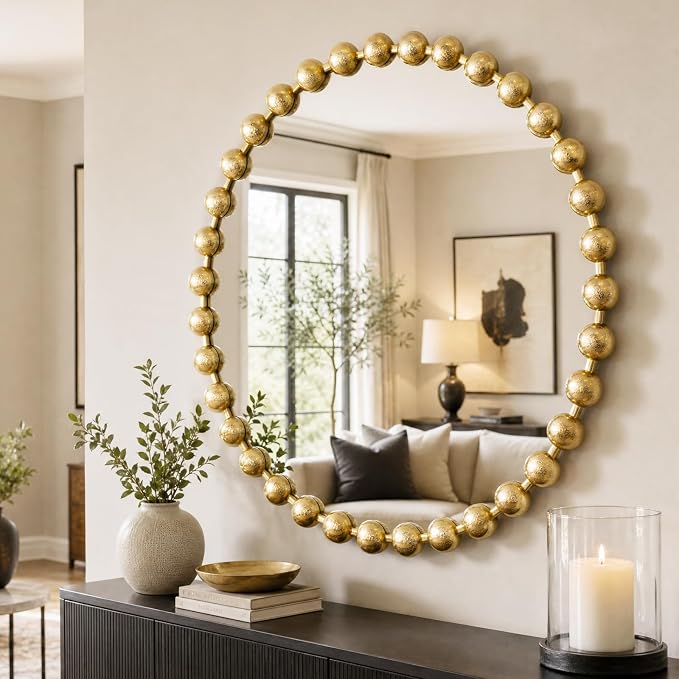 Madison Park 36 inch Gold Round Mirror, Round Mirrors for Wall Decor, Metal Frame Circle Mirrors for Bathroom, Living Room, Circle Wall Metal Art Mirror