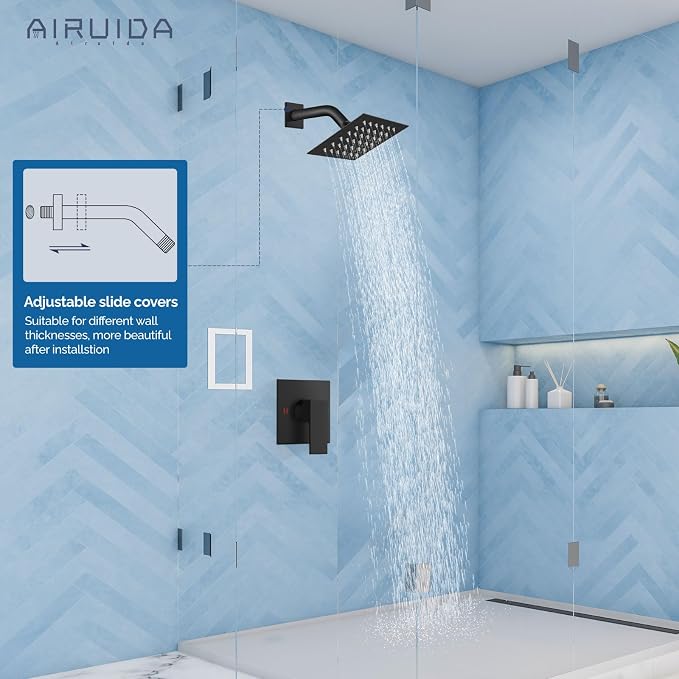 Airuida Shower Faucet Set,4 Inch Shower Valve Kit,Matte Black | Male Threads,Rough-in Valve Shower Trim Kit,Single Handle Control Shower Set