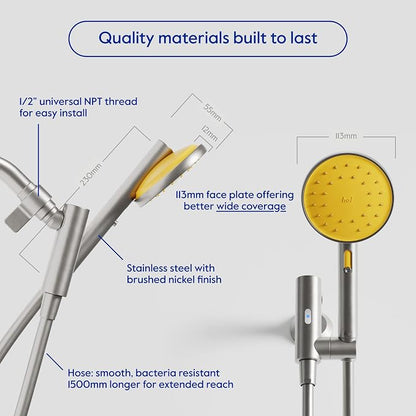 hai Smart Shower Head, Bluetooth Handheld Water Saving Showerhead with Adjustable High Pressure to Spa-Like Mist, Stainless Steel, Easy Installation, Customizable LED Lights, Citron, 1.8 GPM