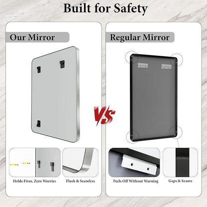 48X30 Inch Silver Metal Framed Bathroom Mirror for Wall,HD Tempered Glass | Matte Framed Rounded Rectangular Modern Mirrors for Over Sink, Anti-Rust, Farmhouse, Hangs Horizontally or Vertically