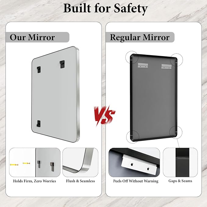Bathroom Mirror for Wall, 30x22 Inch Rectangle Mirror,Matte Silver Metal Framed Bathroom Vanity Mirror for Restroom Farmhouse, HD Tempered Glass,Anti-Rust Aluminum Alloy Mirror
