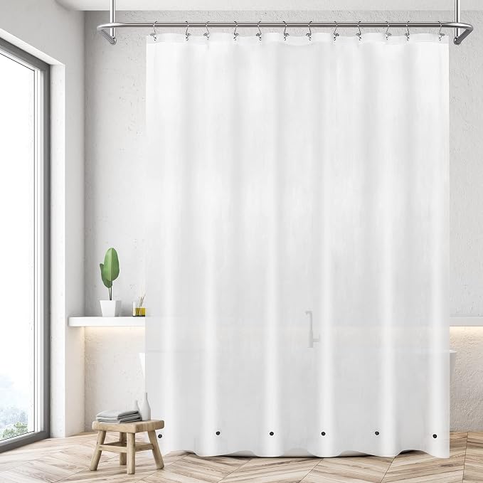 Mrs Awesome Long Shower Curtain Liner with 6 Magnets 72 x 80 inch, Frost | Thick PEVA Heavy Duty,12 Rustproof Grommets, Waterproof Frosted Shower Curtain Plastic 72x80 for Bathroom Long Size
