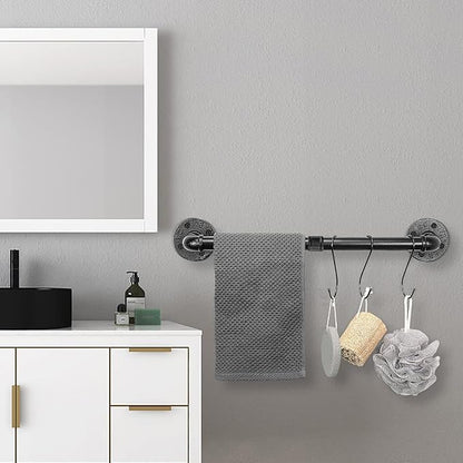 Industrial Pipe Towel Rack Towel Bar, Heavy Duty Wall Mounted Rustic Farmhouse Bath Towel Holder for Bathroom (Black, 24 inch)