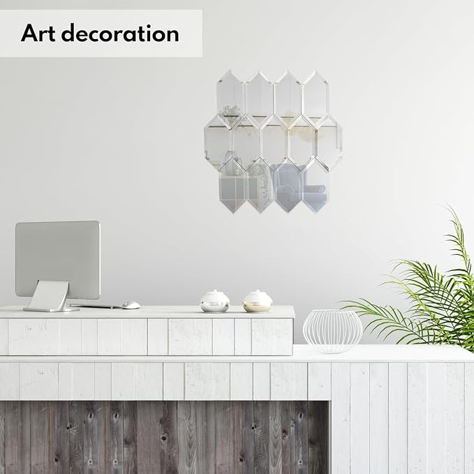 Peel and Stick Beveled Mirror Tile, Mirror Backsplash for Kitchen Bathroom Wall, 4x7.87 Inches Hexagon, Silver (30 Pcs, 4.8 SQ.FT.)