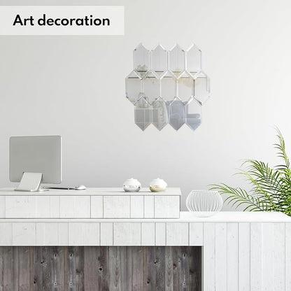 Peel and Stick Beveled Mirror Tile, Mirror Backsplash for Kitchen Bathroom Wall, 4x7.87 Inches Hexagon, Silver (30 Pcs, 4.8 SQ.FT.)