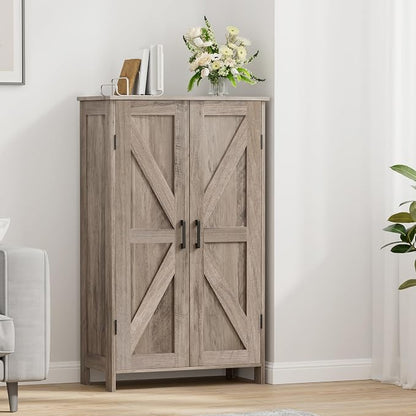 Homleke 43.3" H Farmhouse Bathroom Storage Cabinet with Adjustable Shelves | Freestanding Storage Cabinet with Barn Doors for Bathroom, Kitchen, Living Room, Dining Room & Entryway, Greige